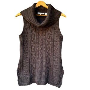 eight eight eight 100% Cotton Gray Cabled Cowlneck Oversized Sweater Vest Small